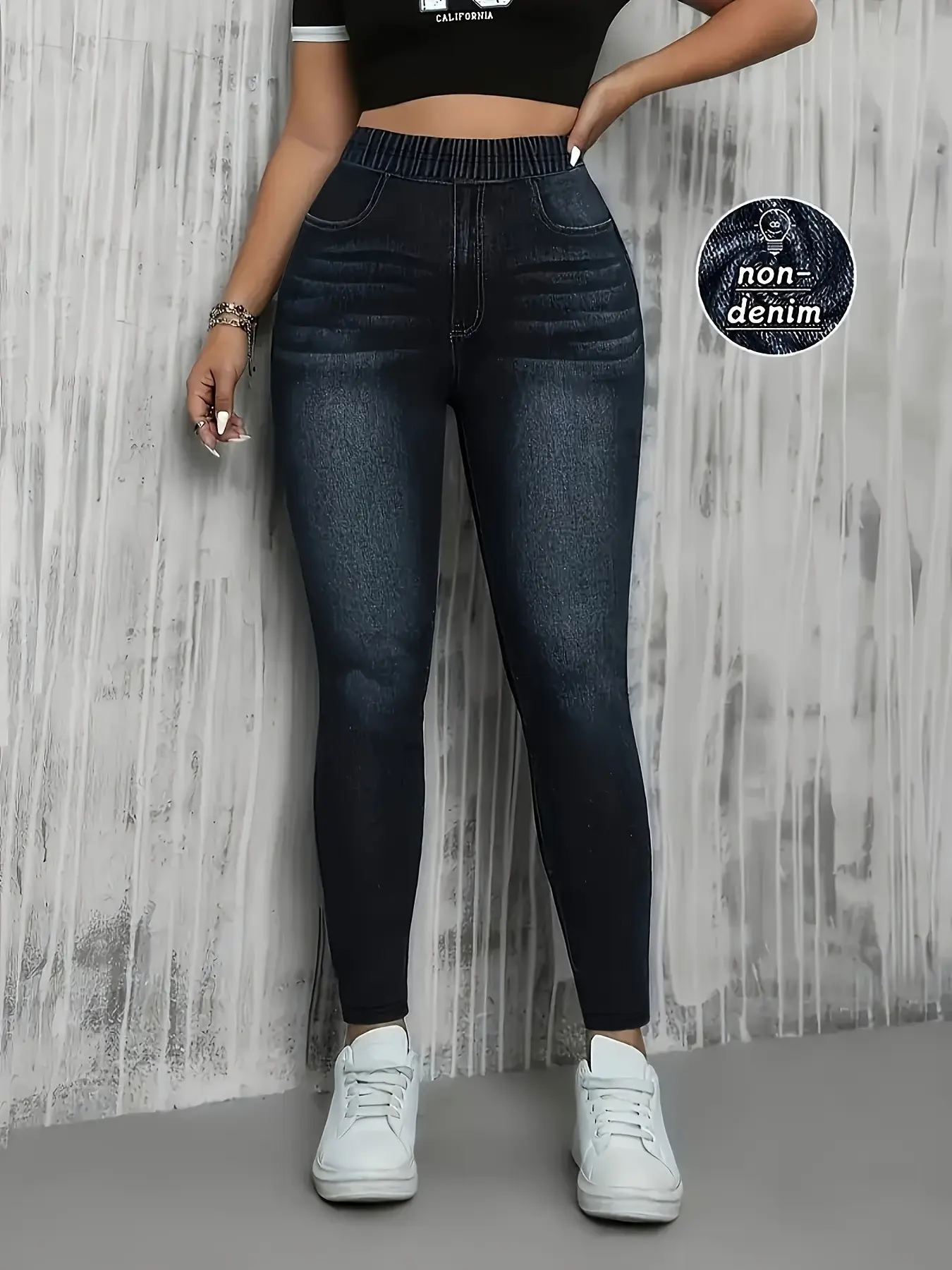 Women's Digital Denim Print Leggings, Fashion Casual Tight Fit Pants, Outdoor Sports Yoga Pants, Elastic Slim Fit, All Seasons