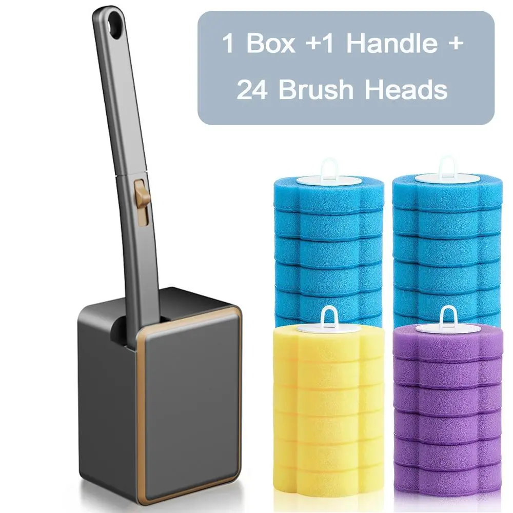 Wall-Hung Disposable Toilet Bowl Washing Kit, Toilet Brush Organizer Caddy with 24 Replaceable Brush Heads, All-scene Household Washing Tool for Basin, Urinal, Drain, Sink & Bathtub
