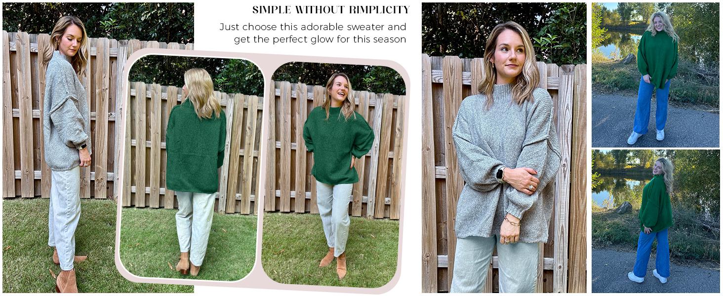 Saodimallsu Womens Oversized Sweaters Mock Neck Batwing Long Sleeve 2025 Fall Trendy Ribbed Knit Casual Tunic Sweater