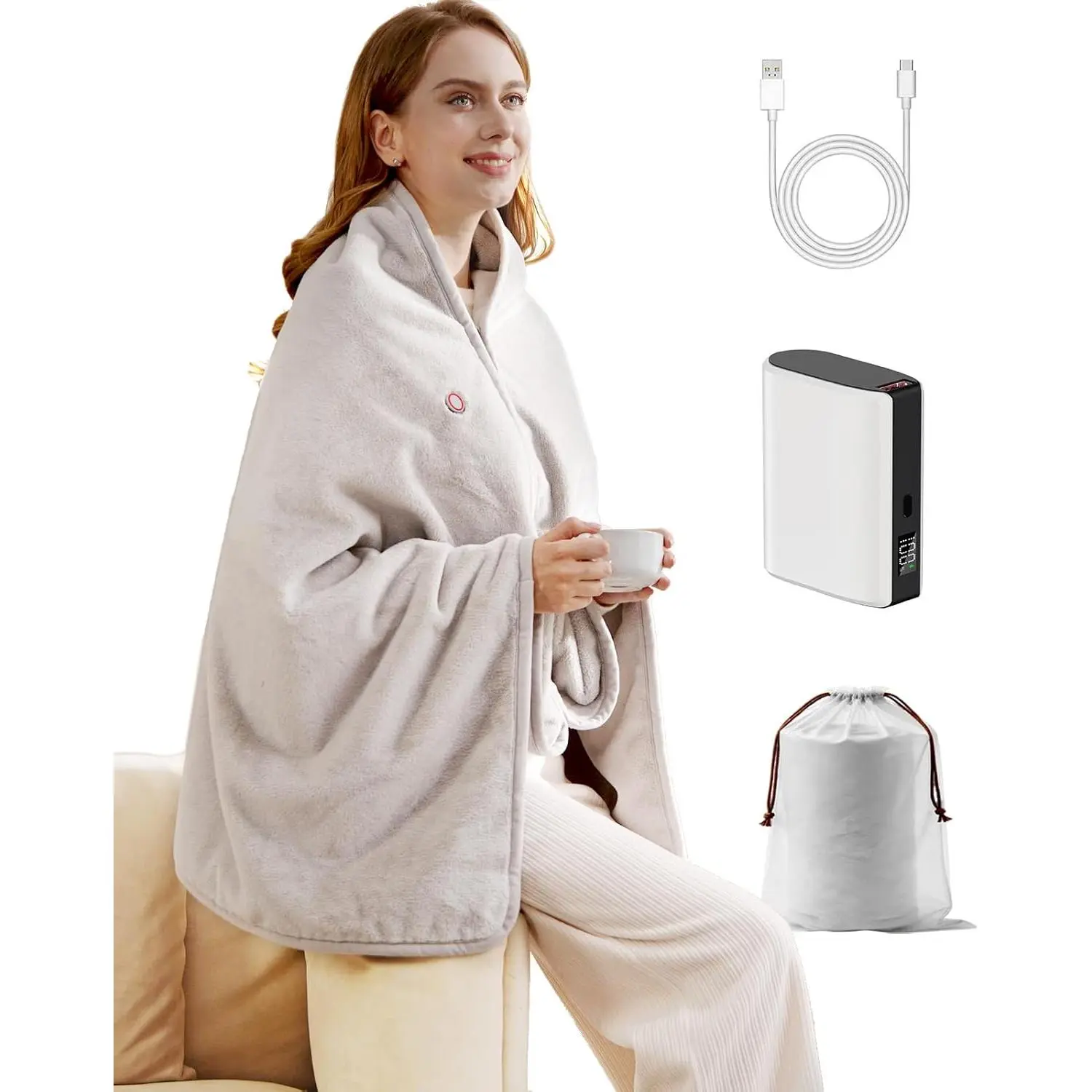 Cordless Heated Blanket with  Pack - Rechargeable Heated Shawl & Portable Heated Throw,Far- Heating,Wearable Blanket for Office,Travel, & Outdoor,  for People Who Are Always Cold