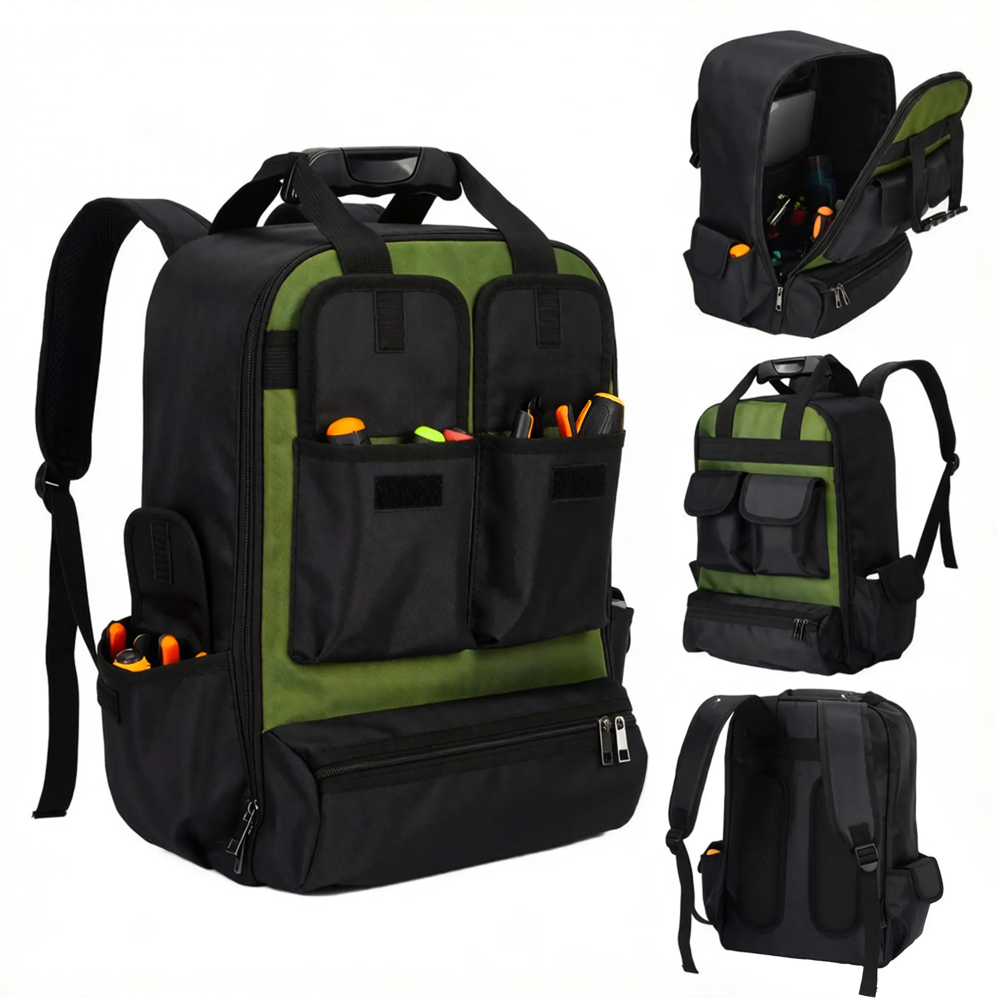 Multi Pocket Heavy Duty Portable Tool Storage Backpack Comfort Padded Shoulder Straps Durable Work Bag For Electrician Mechanic HVAC Engineer Contractor