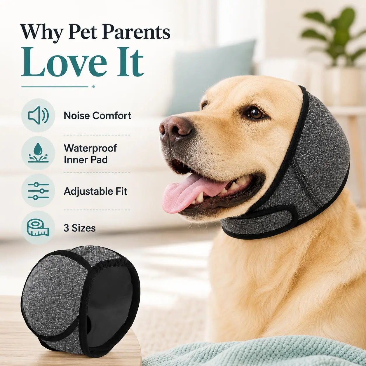 Dog Ear Wrap Hoodie, Water-Resistant Pet Ear Cover for Bathing, Swimming, Grooming, Blow Drying & Fireworks Noise Reduction, Grey