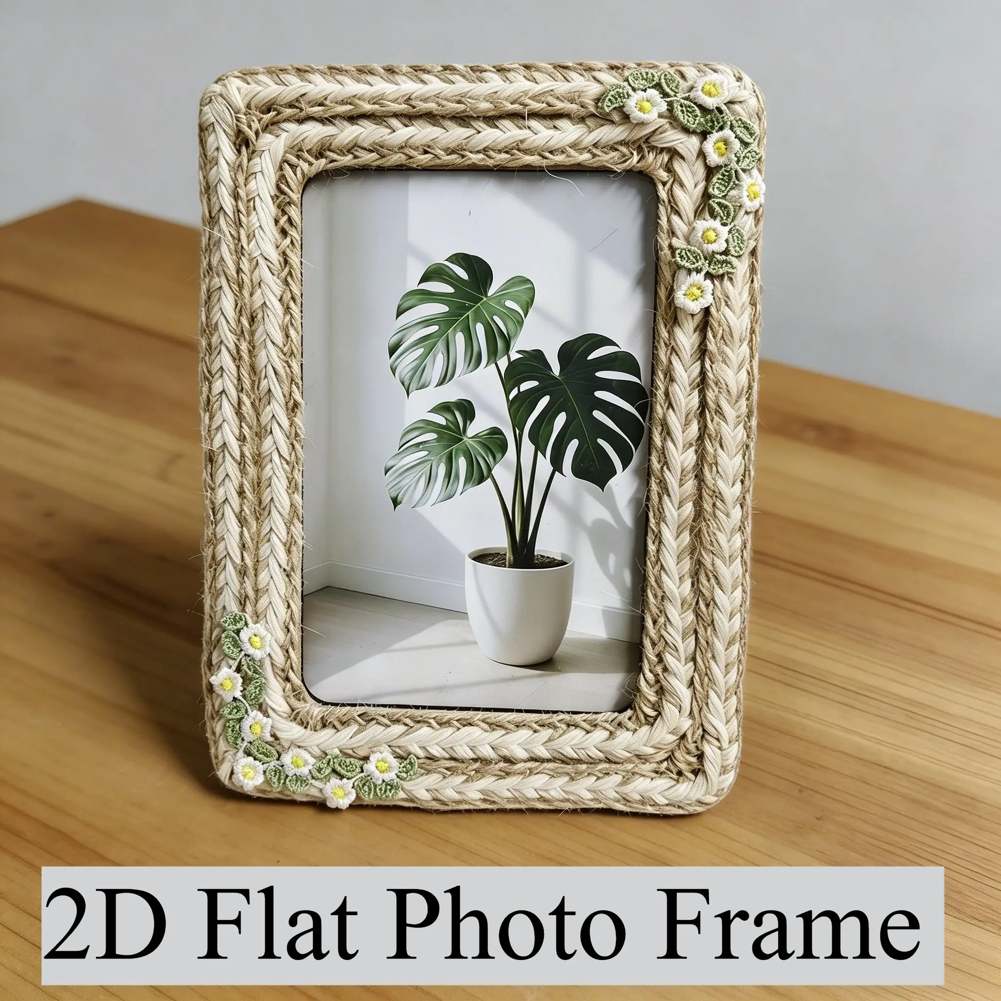 2D Flat Bohemian Frame 4x6inch Photo Frame, Cedar Wood Single Frame, Desktop Picture Display Board, Boho Style Photo Holder, Aesthetic Room Decoration, Picture Frames