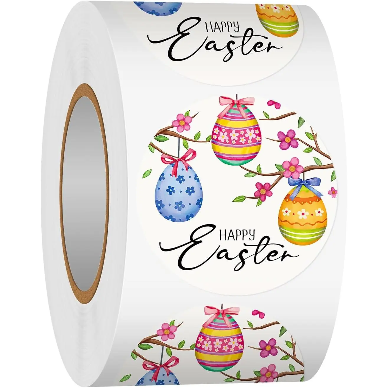 1.5-Inch Fade-Resistant Happy Easter Roll Stickers (500 Count, Egg 2) - DIY Scrapbooking Supplies for Bakeries, Fruit Stores, Party Decor