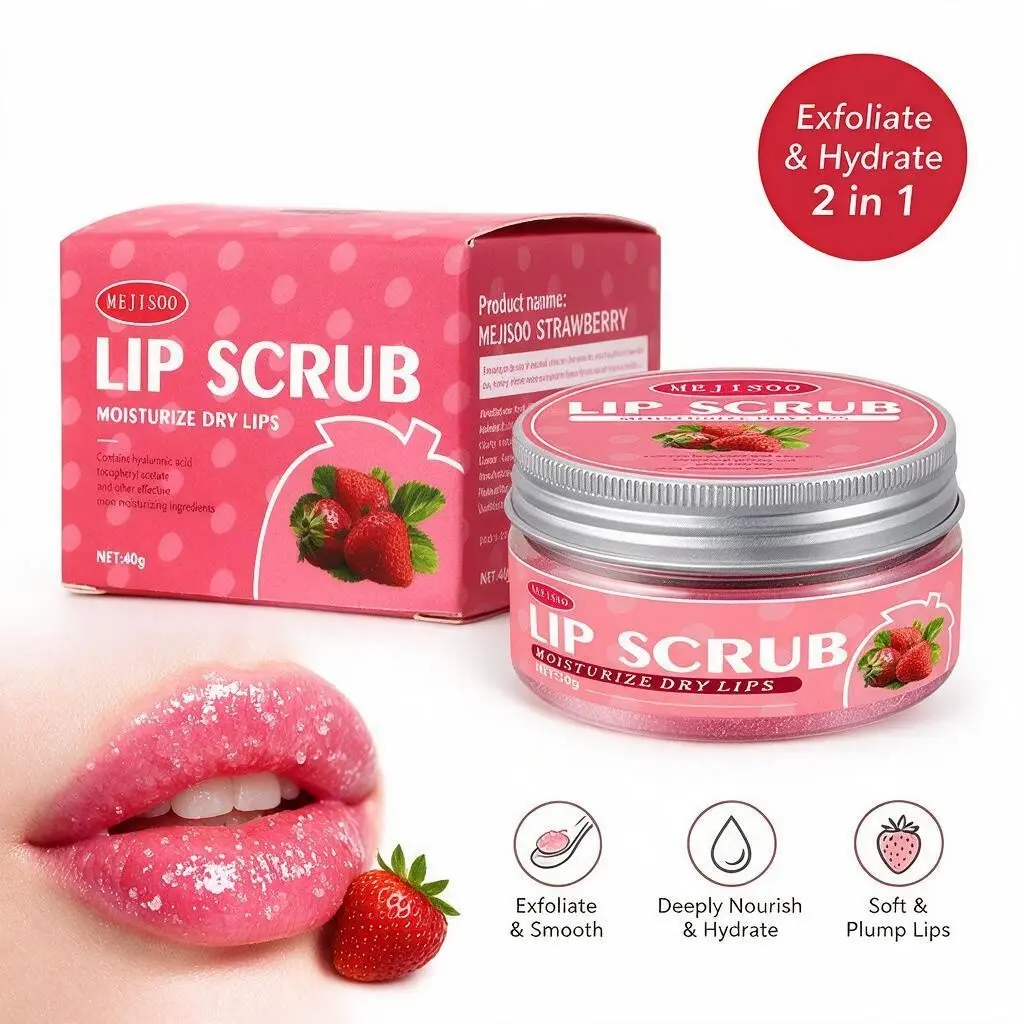 40g Strawberry Lip Scrub Cream, Hydrating Lip Care, moisturizes, softens skin, protects against dryness and tightness, bringing a fresh strawberry aroma, Lip care, plump and elastic to maintain luster, deeply moisturizes lips, soothes dry and cracked lips
