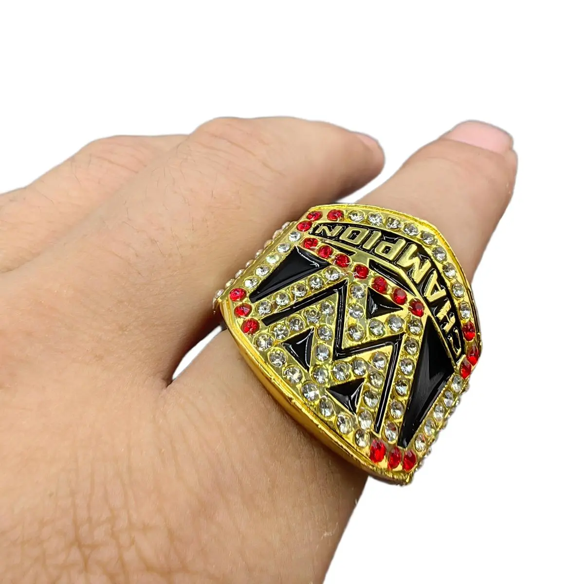 WWE Style Championship Ring for Men Wrestling Title Belt Inspired Jewelry Stainless Steel Gold Tone Ring with Gift Box