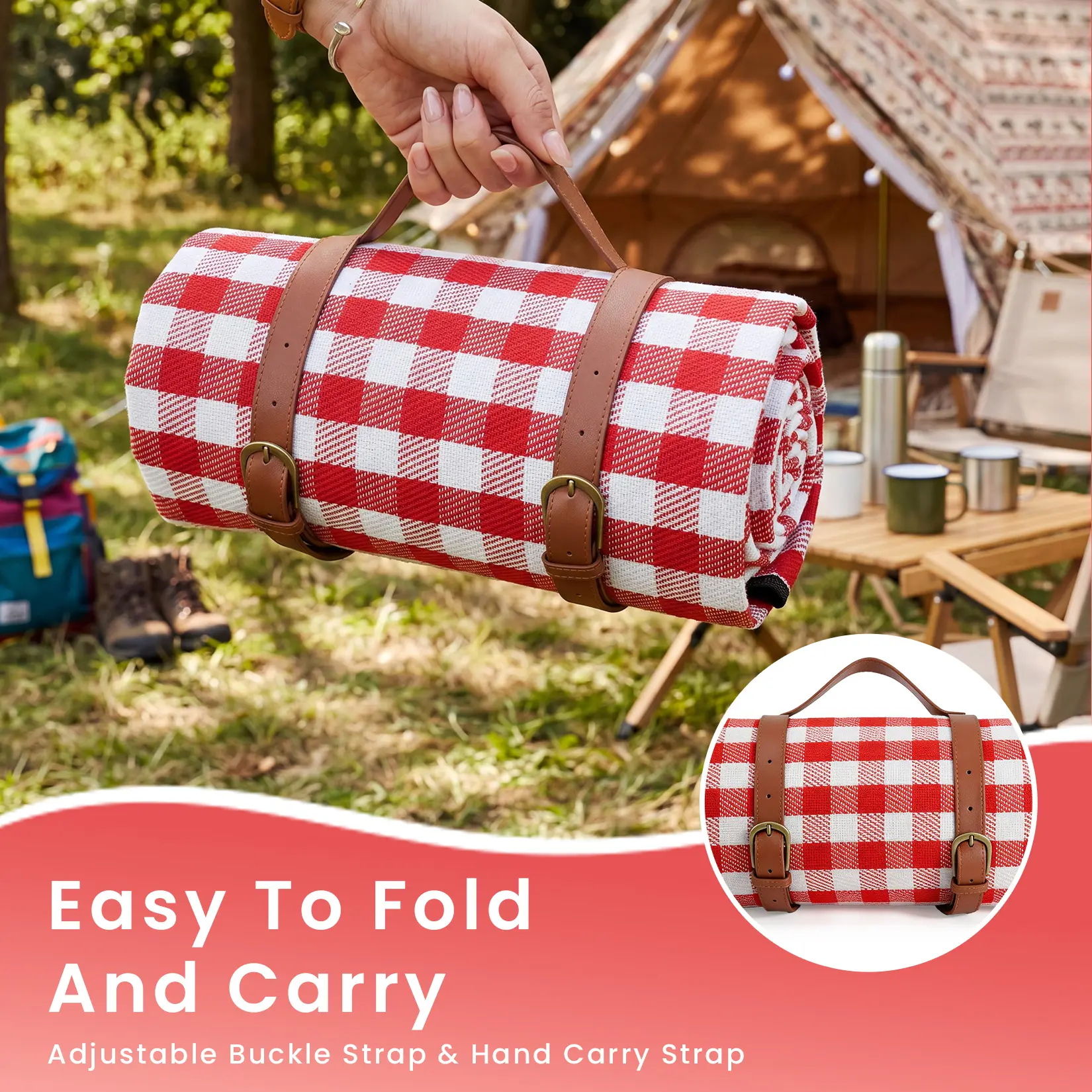 Waterproof Oversized Picnic Blanket - 3-Layer Lightweight Outdoor Mat, Sandproof, Easy Clean, collapsible & Portable, Ideal for Family Picnics, Camping, Beach, Lawn, Garden - Yellow or Green Checkered