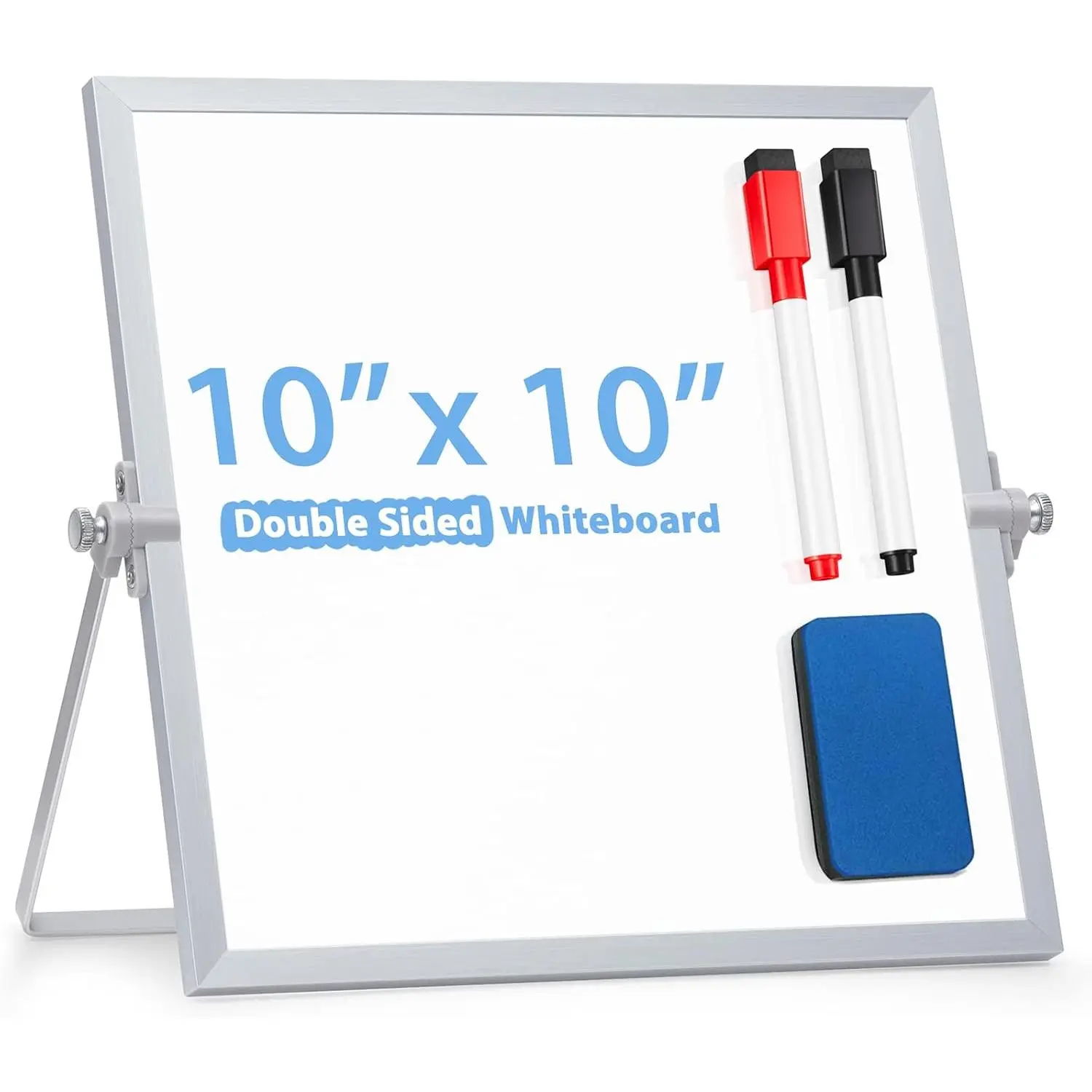 Small WhiteBoard with Stand 10" X 10",  Double-Sided Dry Erase White Board Easel for Desk Students  Office