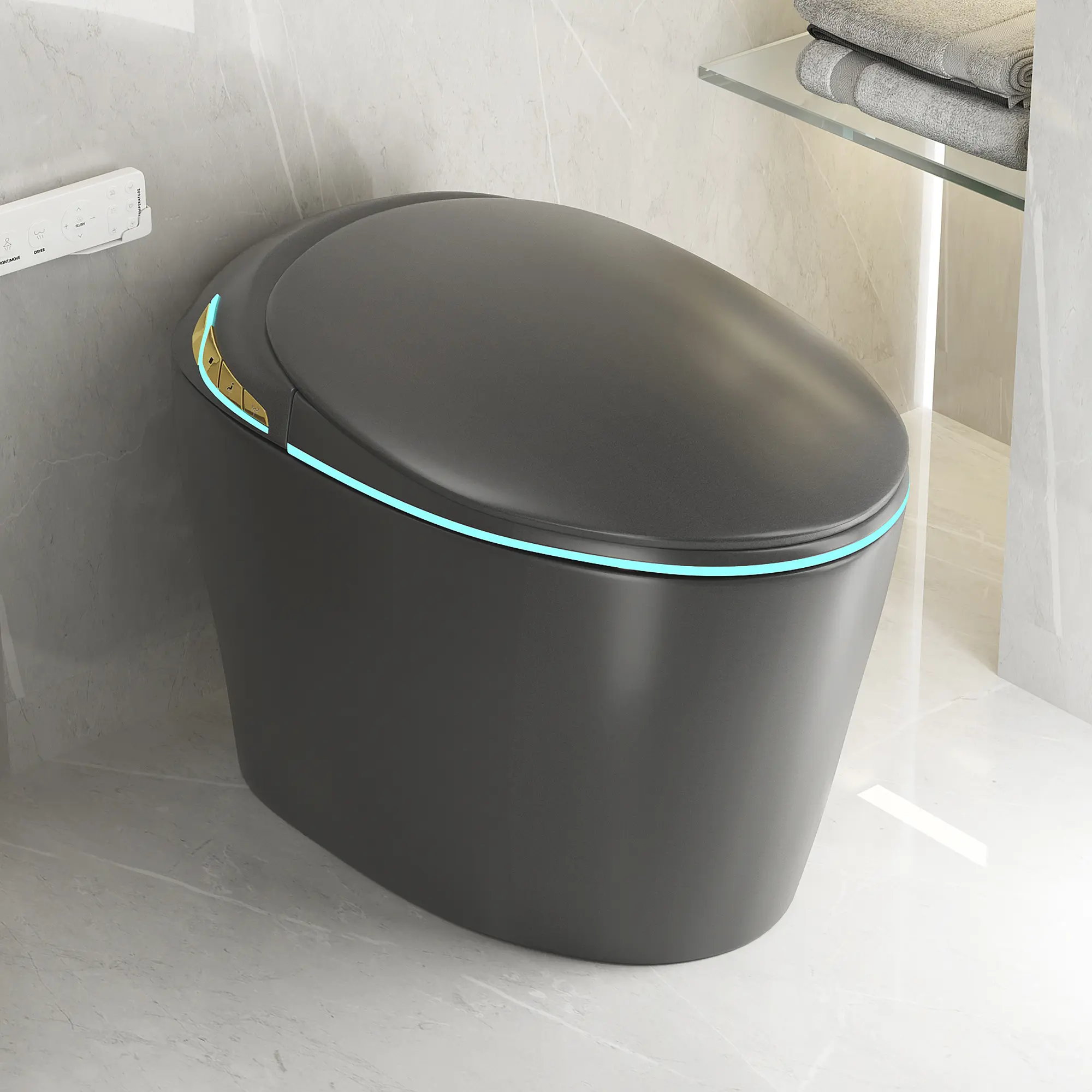 ARCH Smart One Piece Toilet with Bidet Built In, Auto Open/Close Seat, Foot Sensor, LED Display, Night Light, Warm Water & Dryer, Grey, Modern Elongated Toilet for Bathroom, Water-Saving Dual Flush, Soft Close, Heated Seat, Remote Control