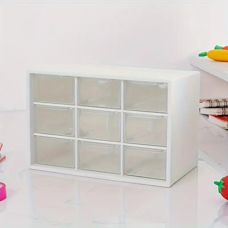 Compact Stackable Storage Box with 9 Transparent Drawers, Ideal for Jewelry, Cosmetics, Office Supplies & Kitchen Accessories, Jewelry Storage Unit, Kitchen Organizer