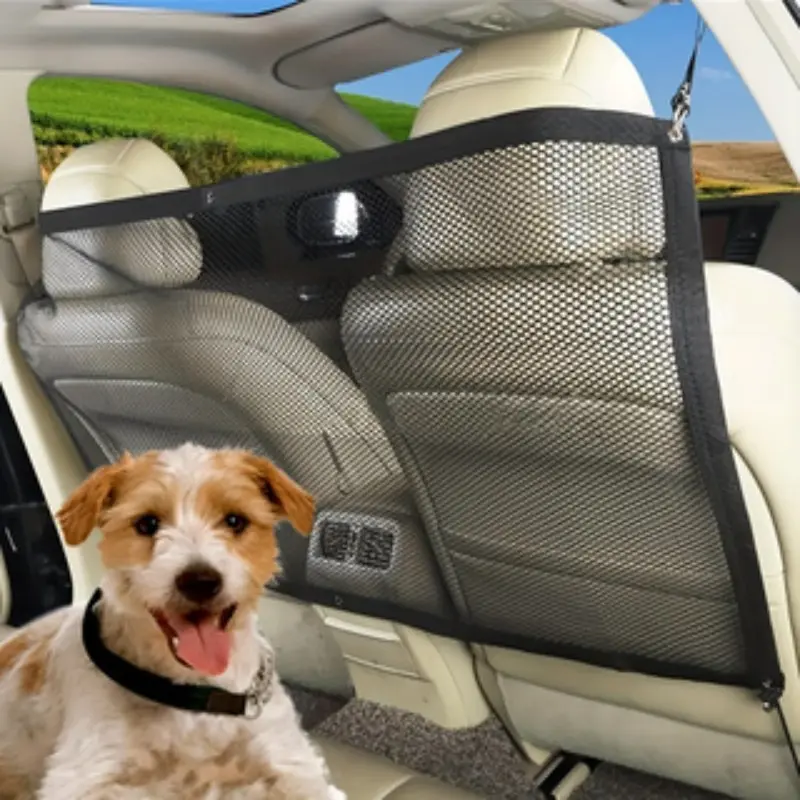 Car Dog Fence 5-Piece Set, Includes Trunk and Back Seat Divider Net, Pet Safety Net 29.53 X 45.28 Inches, 4 Iron Hooks, Ideal for Dogs and Other Pets