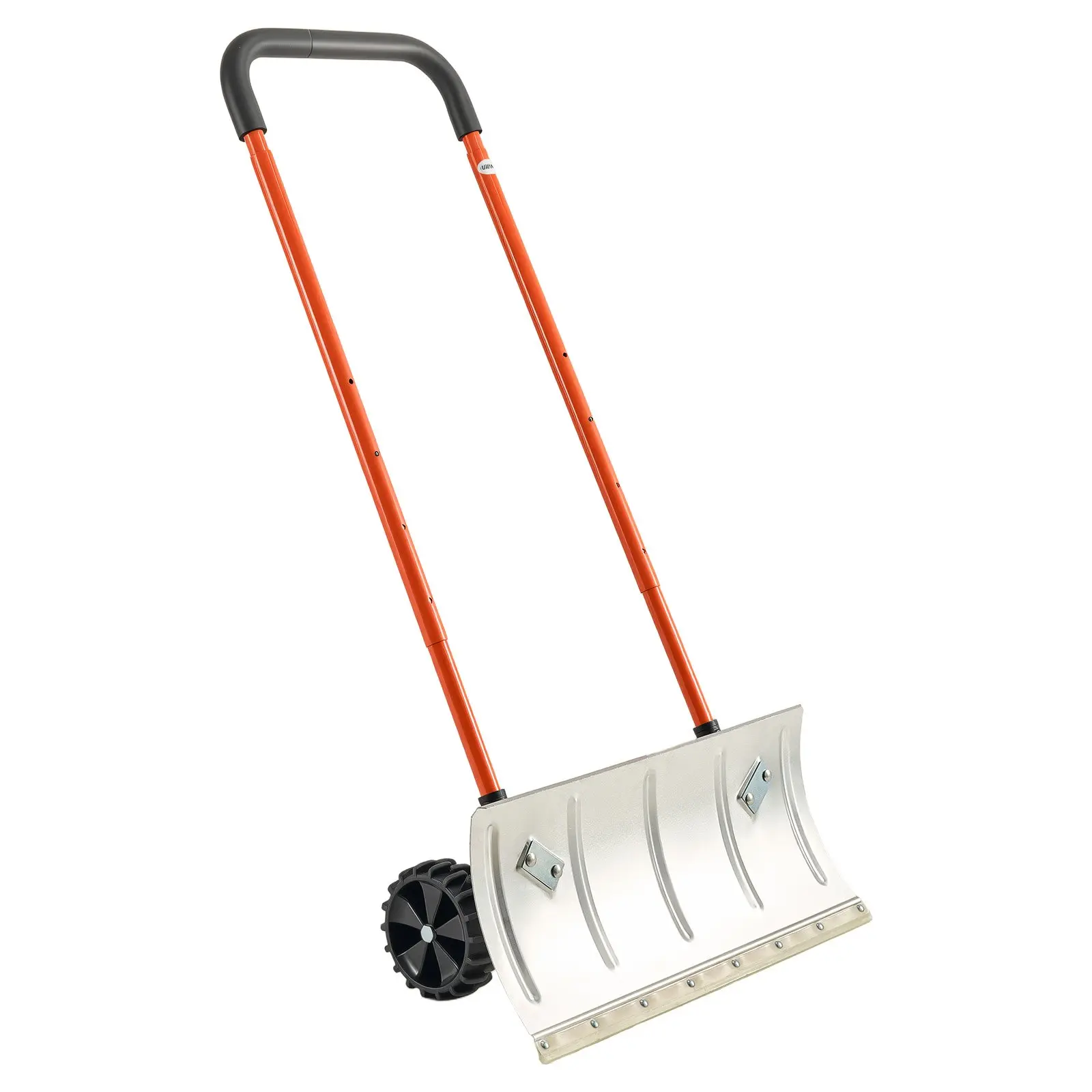 Snow Pusher Shovel with Wheels, 24 in Wheeled Snowplow Shovel with Bi-Directional Angled Blade 90 Degree Adjustable Handle, Metal Winter Shovels, Portable Snow Removal Tool for Driveway Garden