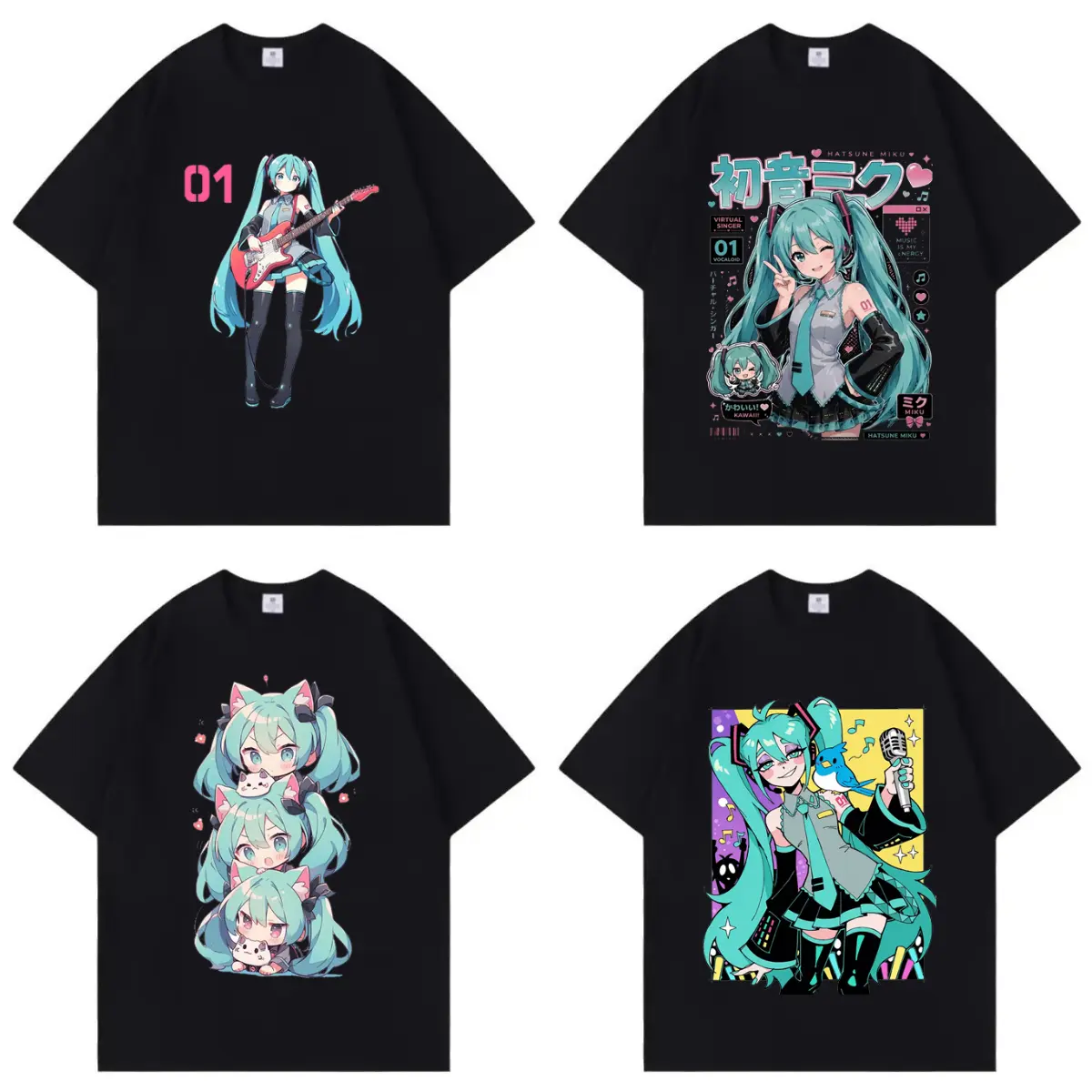 Cute Miku Colorful Y2K Style Casual Pure Cotton Tshirt,Unisex Fashion Tops,Oversized Tshirt,Vacation Outfit,Best Holiday Gift for Fans
