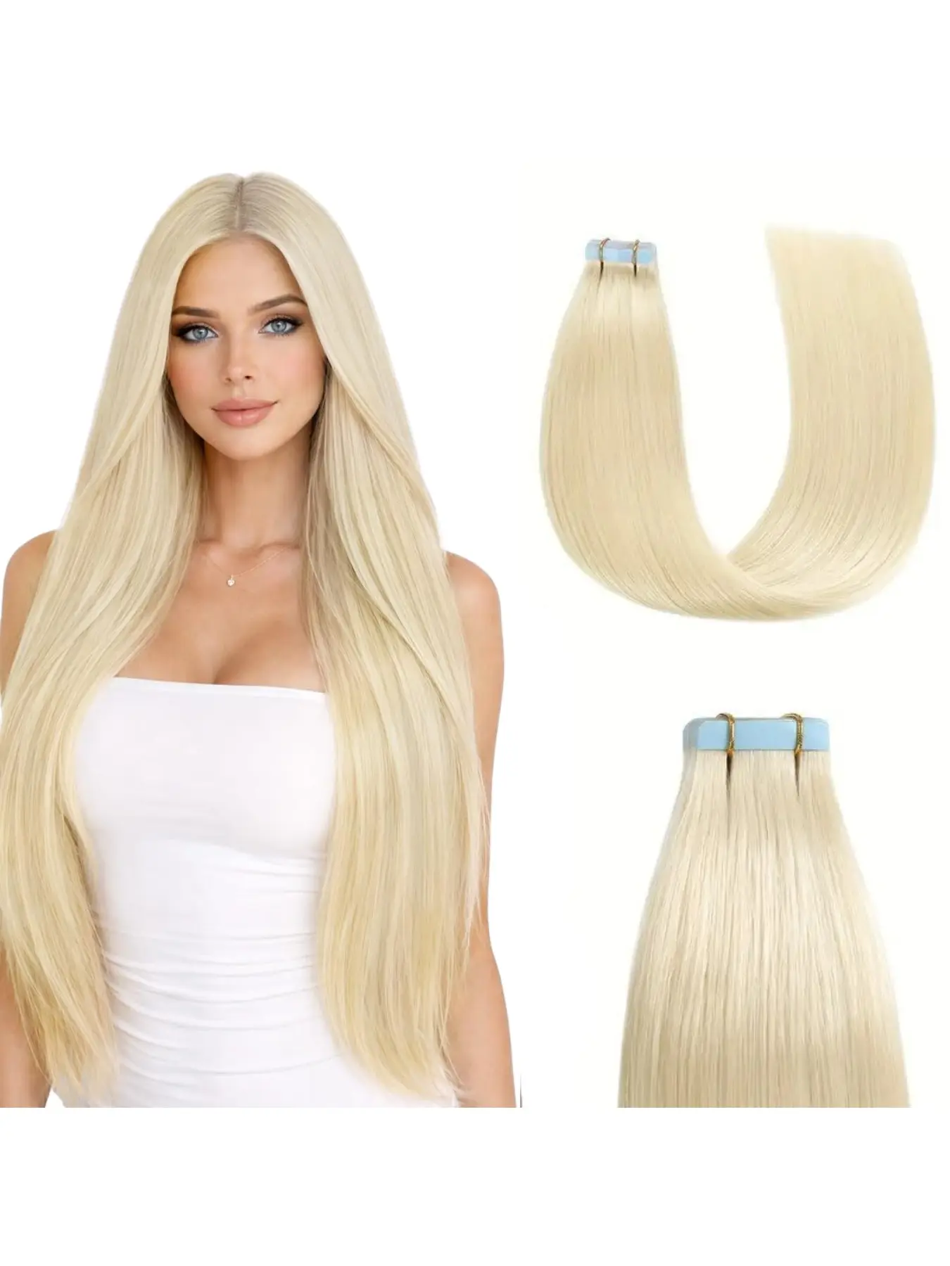 22-inch invisible tape synthetic hair extension pieces, seamless, for highlights, straight hair, clip-around-ear dyed wig pieces, 20 pieces set, synthetic fiber extensions, Synthetic fiber hairpieces, suitable for women's daily wear, holidays