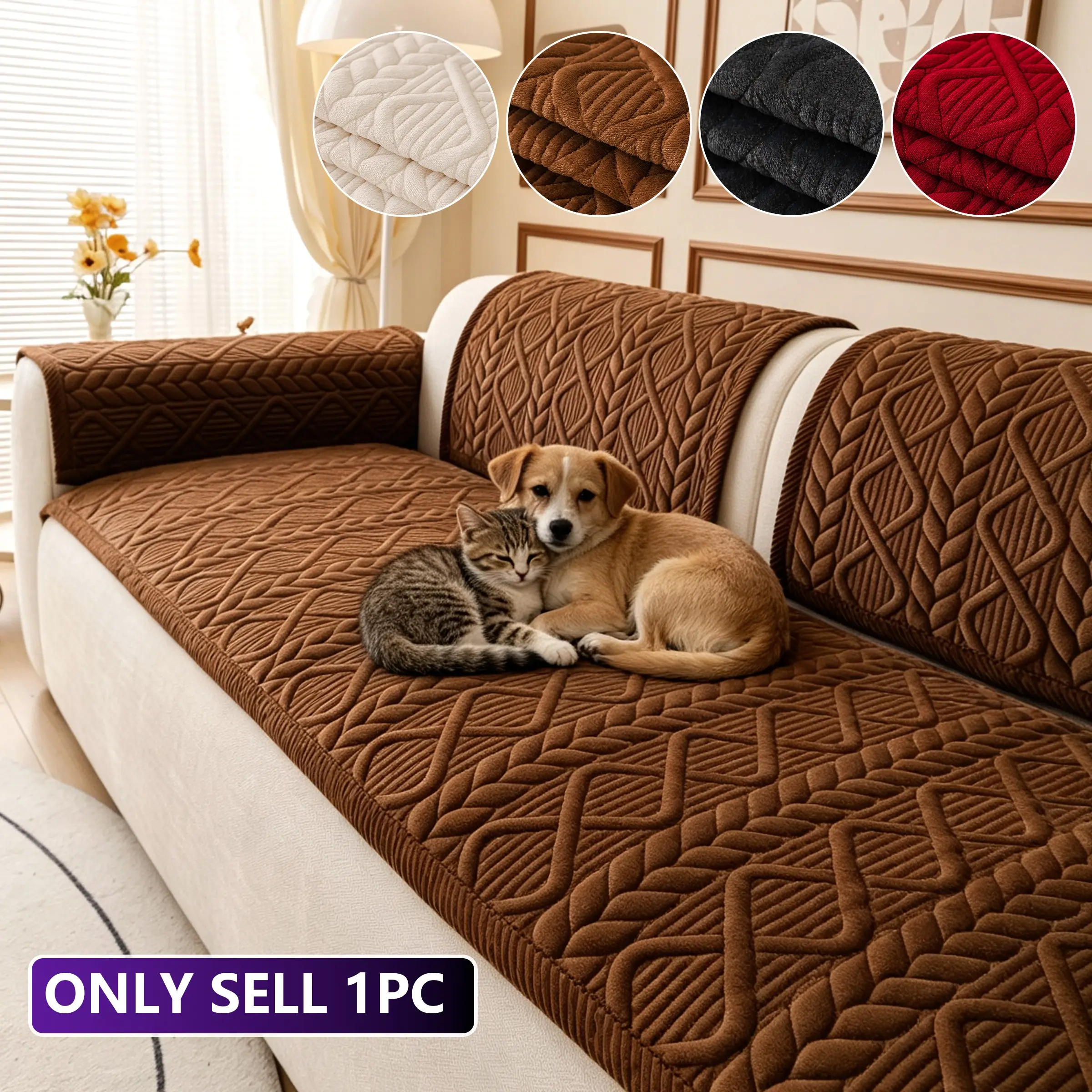 1pc Solid Color Rattan Sofa Cushion, Edge Binding, Non-Slip Bottom, Dust-Proof, Soft and Skin-Friendly, Reusable