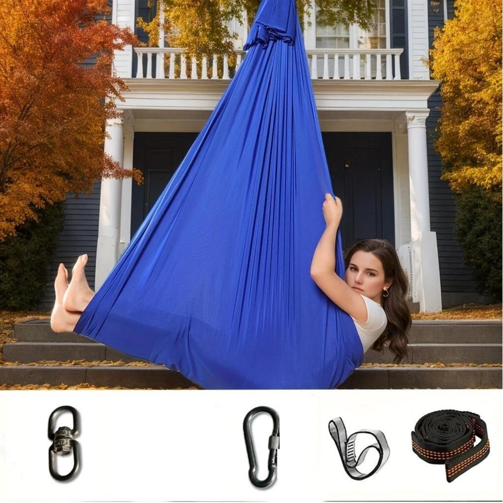 Swing with 360 Degree Rotating Ring, Portable Swing Hammock, Size 59x110 Inches, Elastic, Includes Hardware, Ideal for Yoga Camping Picnic