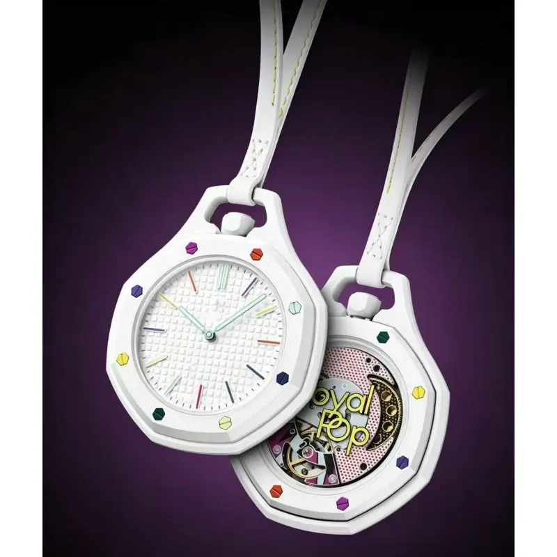 Unisex Octagon Form Hollow Pocket Watch Necklace with Soft Silicone Lanyard, Lightweight Openwork Stopwatch Pendant Charm, Fashion Assorted Macaron Hues for Daily Outfits, Sports, Jewelry Design, Geometric, Unisex Wear, Bracelet Design Pendant