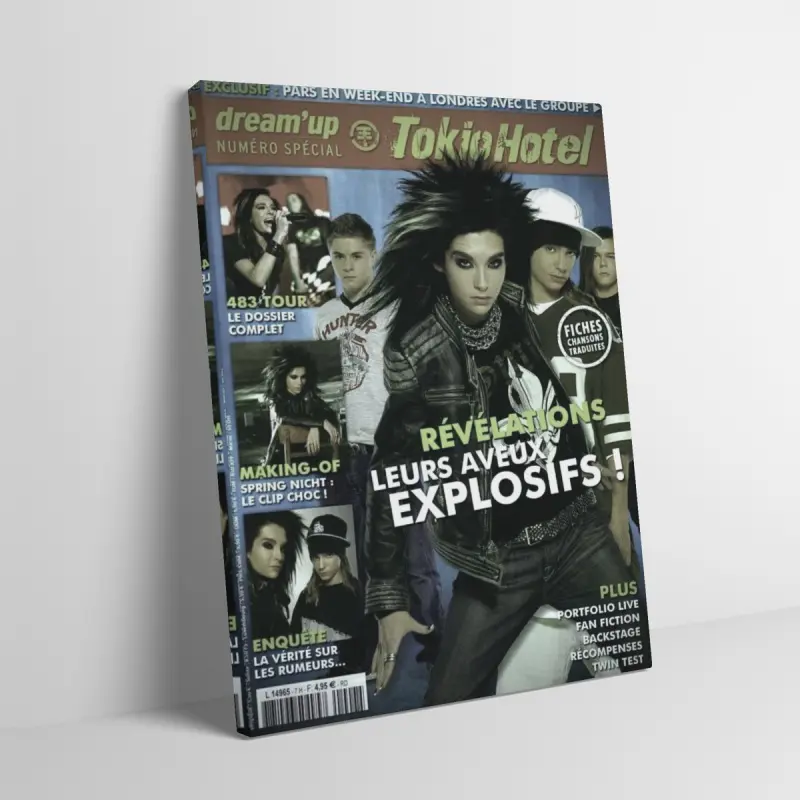 Vintage Tokio Hotel Rock Band Magazine Framed Canvas Artistic Wall Art Dorm Room Decor Bedroom Decor for Adult Fans, Mid-century Modern Black Flash Manga Wall, Y2K Y3K Aesthetic 1980s Retro Cinematic Print Poster Decoration for Emo Grunge Teens