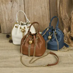 soft leather bag, versatile for all seasons, sweet and ladylike, made of top-layer cowhide, can be used as a handbag or shoulder bucket bag