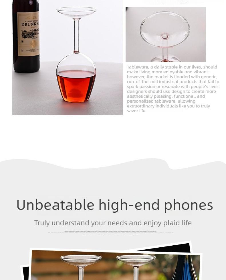 Upside Down Wine Glass, Creative Borosilicate Stemware, Unique Spill-Resistant Design, Durable Party Glassware for Wine, Cocktails, Gatherings
