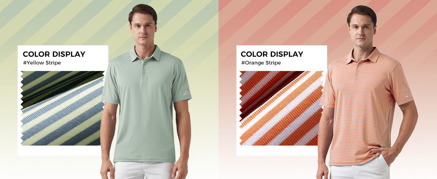 Willit Men's Golf Polo Shirts Short Sleeve Striped Performance Moisture Wicking