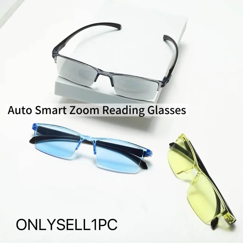 Smart Zoom Reading Glasses, Fashion Frameless Anti-Blue Light Multifocal, Multifocal Readers, Daily Wear, Party Gift, Unisex, Elderly Eyeglasses