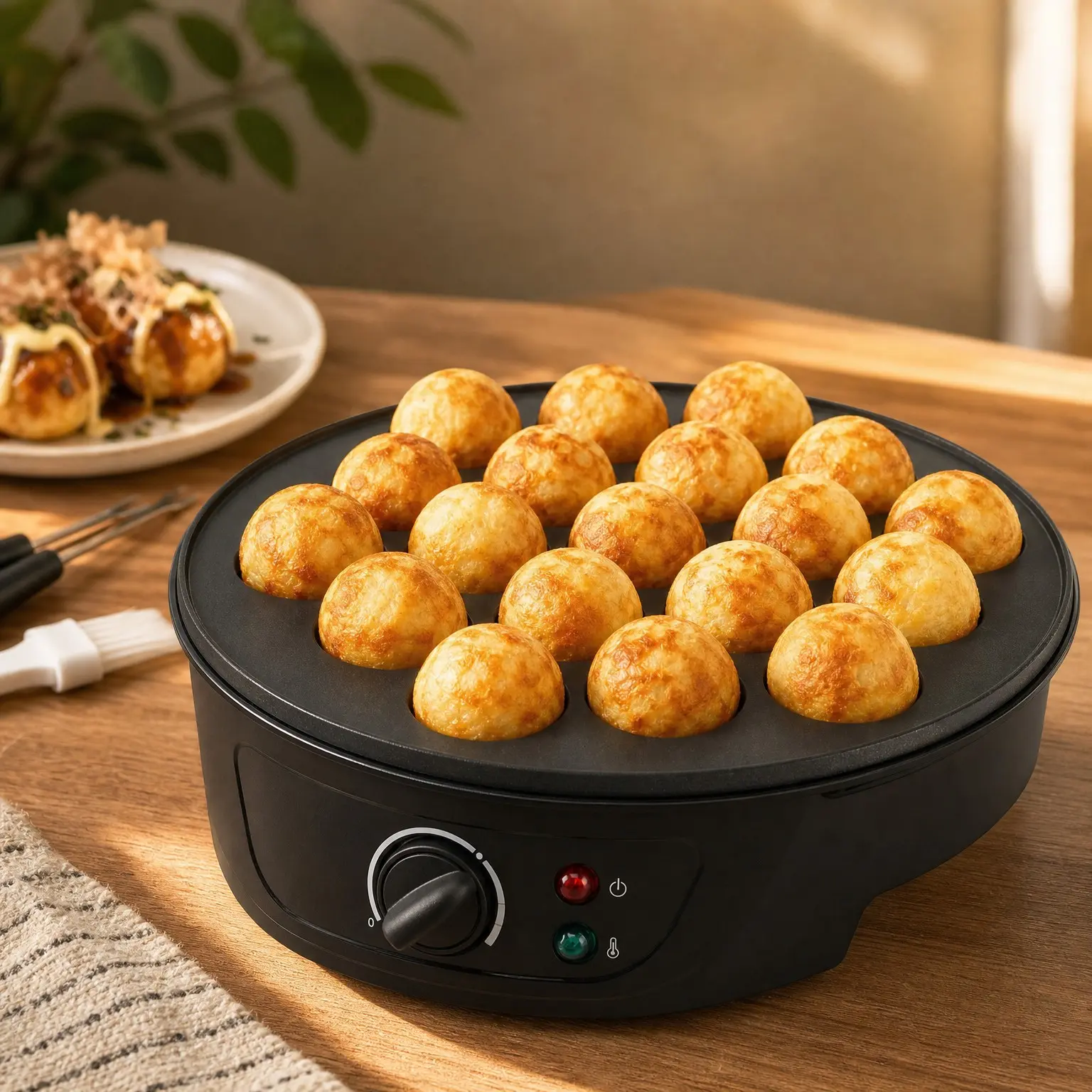Takoyaki Maker Pan with Temperature Control, Tools & Recipes, Makes 18 Japanese Octopus Balls at Once, Easy to Use and StoreGift
