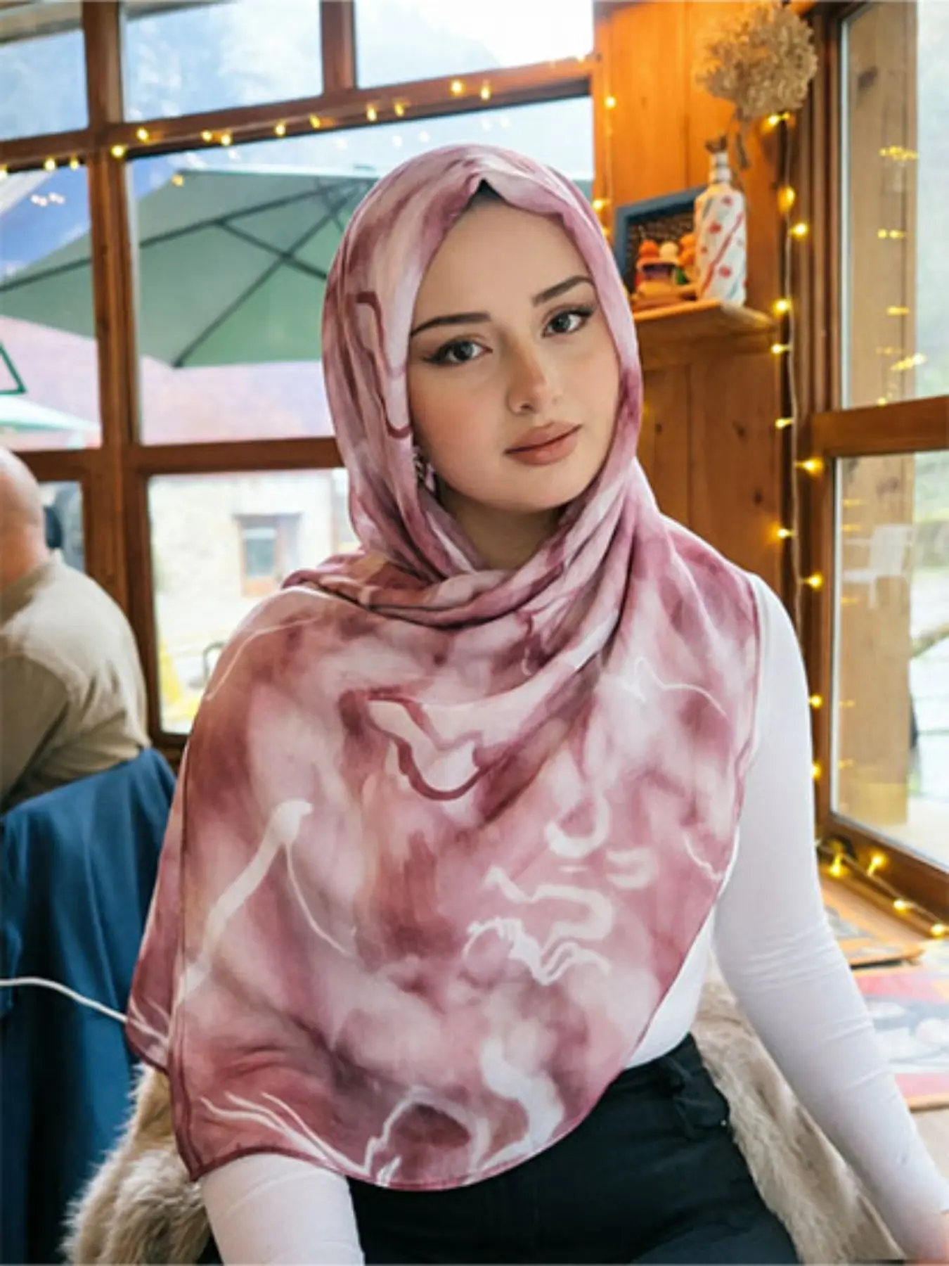 Fashion Gradient Hijab Scarf, Single-Sided Printed Rayon Headscarf, Elegant Muslim Turban, Breathable Beach Long Shawl For Muslim