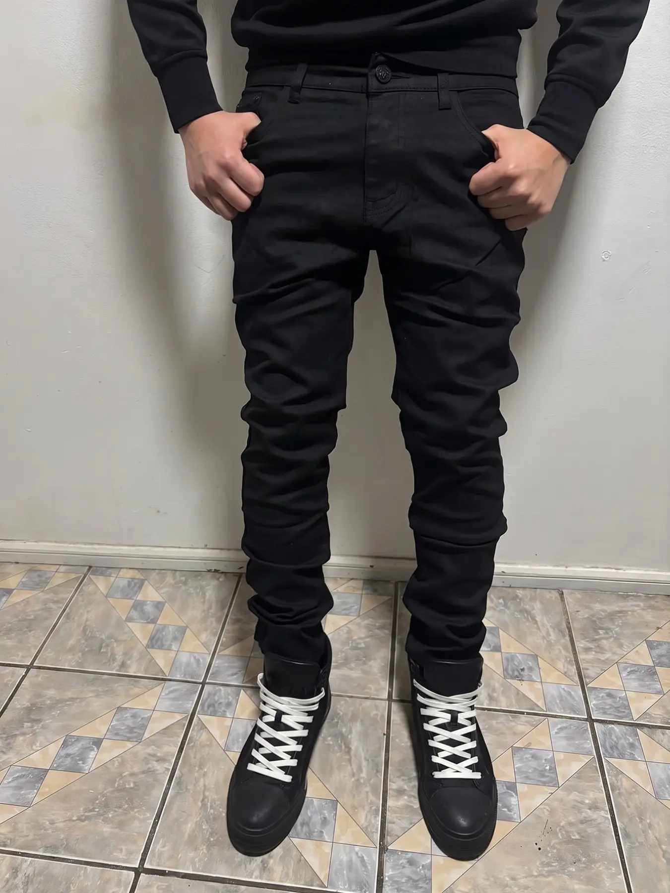 Men's Slim Fit Denim Jeans, Solid Color Casual Business Long Pants, Elastic Straight Leg, Soft Cotton, Streetwear Fashion, All Seasons
