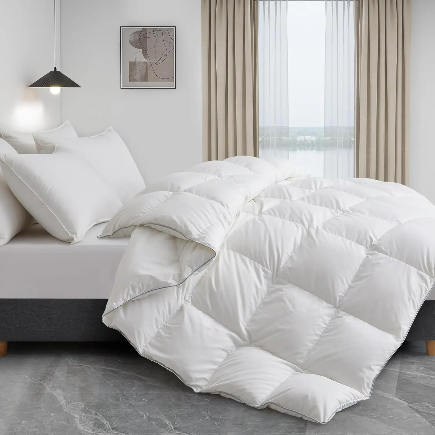 Goose  Down Fiber Comforter  Size, White Duvet Insert |  , Medium Warmth, Hotel Bedding,