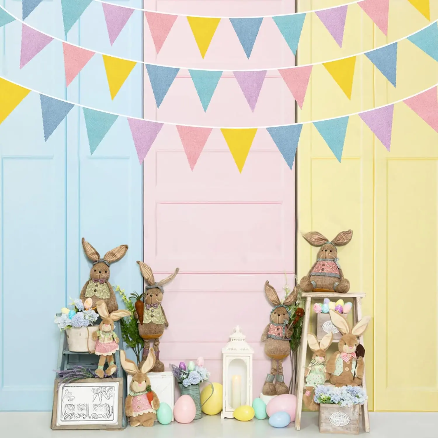 46Ft Pastel Macaron Linen Burlap Triangle Pennant Flag Bunting Garland Streamers - DIY Party Decor for Vintage Birthday,Wedding,Outdoor Occasions (Toys & Hobbies,DIY Painting Supplies)
