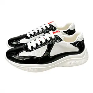 2026 new Two-Tone Glossy Patent & Breathable Mesh Low-Top Trainers | Curved Chunky Midsole, Fashion Street Daily Unisex Sneakers