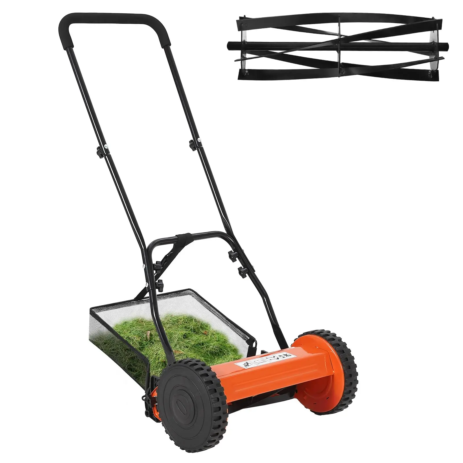 14" Push Reel Lawn Mower, 5-Blade Manual Mower with Adjustable Height & Grass Catcher Bag