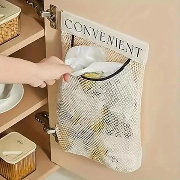 Practical Mesh Storage Bag for Kitchen, Spacious Wall-Mounted Organizer, Reusable Net Pouch