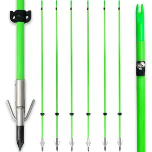 34inch Luminous Bowfishing Arrows with Broadheads and Safty Slides for Compound Bow & Recurve Bow Fishing Archery Hunting (Pack of 6, Green)