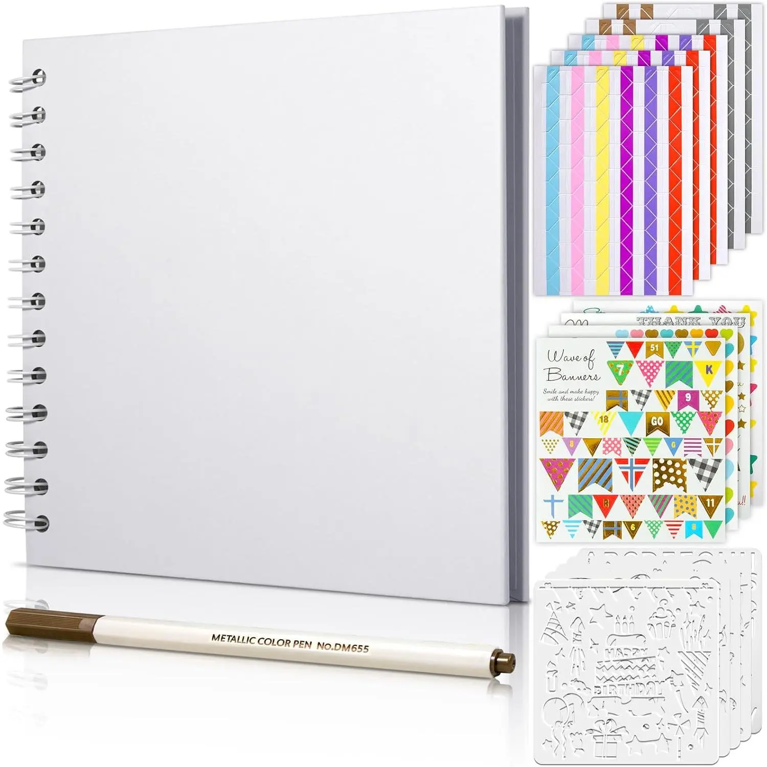 7 x 7 Inch Scrapbook Album with Metallic Markers,40 Pages  Paper Photo Albums for Wedding&Anniversary,Family DIY Scrap Books with Scrapbooking Stickers Corners(White)