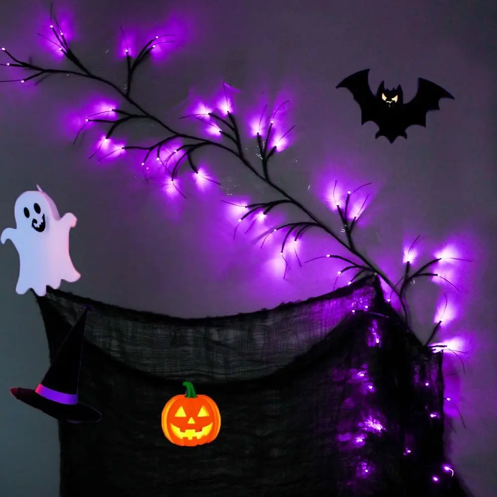 54LED Halloween Willow Vine Twig  Lights | 8 Lighting Modes,  Operated Garland for Wall Fireplace Mantle  Décor