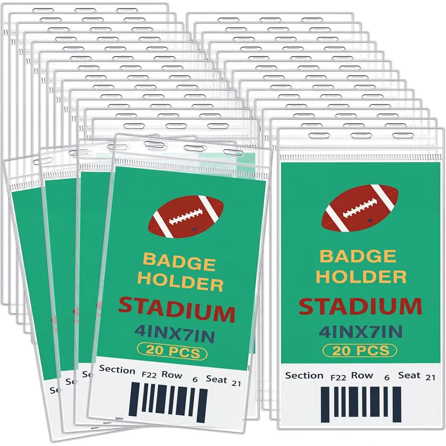 20 count 4 x 7 Inch Plastic Badge Holder Bulk Clear Vinyl ID Protector Sleeves Card Ticket Credential Badge Sleeves Vertical  Name Tag Holder for Sporting Events