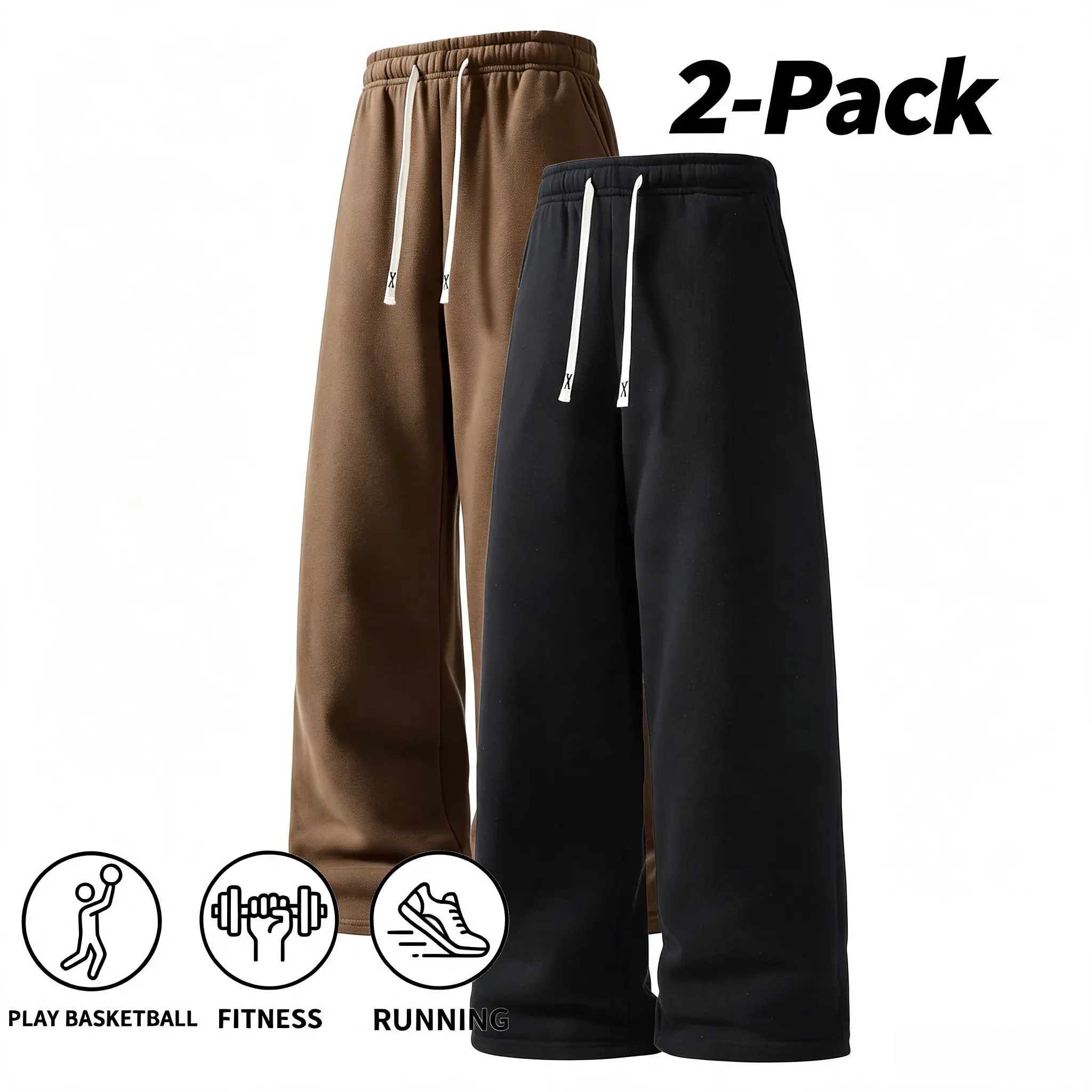 Men's 2-Pack Fall/Winter Ultra-Soft Wide-Leg Sweatpants - Baggy Sweats, Cozy Loose-Fit Pants for Basketball, Jogging, Baggy Sweatpants, Cozy Pants, Wide-Leg Sweatpants Men's Bottoms, Solid Colors.