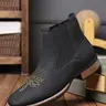 Men's Business Embroidering Design Ankle Boots, Fashionable Round Toe Chelsea Boots for Daily Wear, Male All-match Shoes for Daily Wear, Closed, Elegant Boots #GLOBAL PICKS