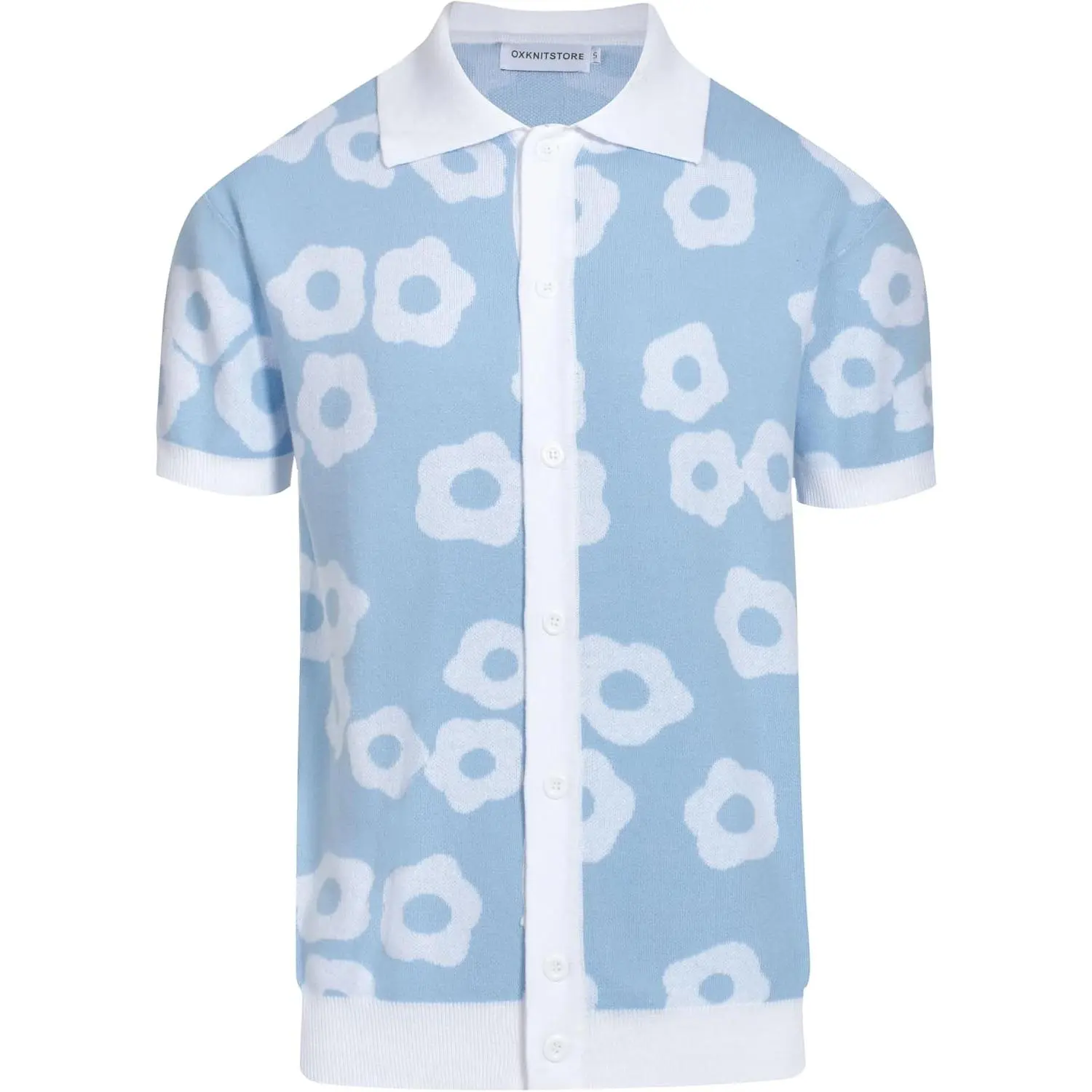 OXKNIT Men's Vintage Cotton Polo Shirts - Casual Fashion Tops with Flower Pattern Jacquard Knit, Short Sleeve, Formal & Golf Wear Fabric