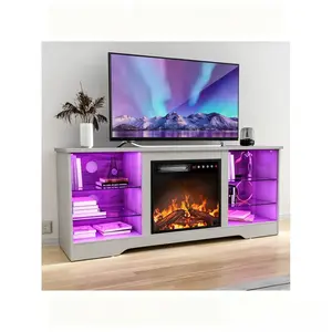 58"Fireplace TV Stand with 18" Flame Insert & RGB LED Lights, Fits Up To 65 Inch TV