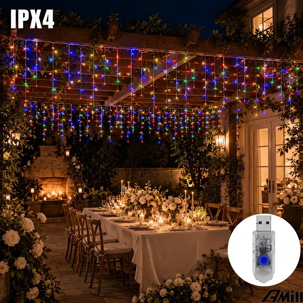 USB Powered Ice Column Waterfall Light, 4m/13ft, 96 LED Lights, 8 Modes, Decorative Fairy String Lights, Christmas, Halloween, Wedding, Garden, Indoor Outdoor Use