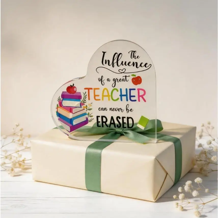 Glossy Smooth Transparent Acrylic Heart Shape Plaque Sign - 1-Piece Freestanding Base, Waterproof Home Office Decoration, Holiday Teacher Appreciation Gift for Desk, Signs, One-Piece