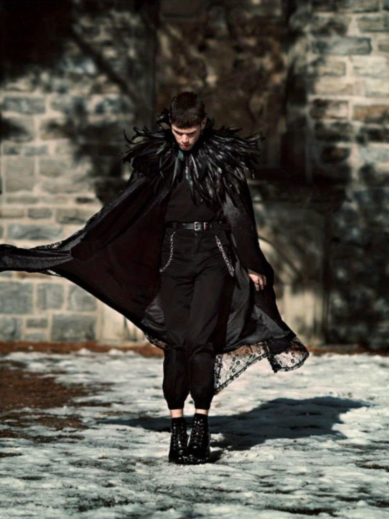 Black Witch Feather Collar Maleficent Crow Shawl Costume Halloween Swan Wings Accessories Women's Cloak Womenswear Clothing