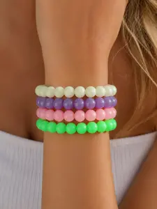 4 PCS Women's Luminous Beaded Bracelets, Y2K Candy-Colored Elastic Bangles, Dopamine Rainbow Bead Stackable Bracelets
