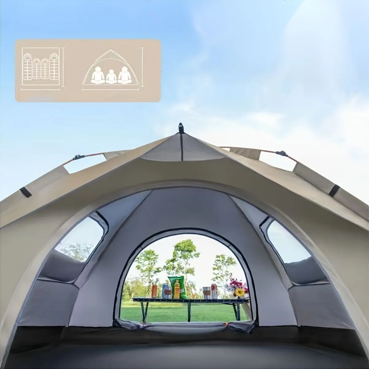 Silvery Outdoor Automatic Pop-Up Tent Lightweight Camping Sunshade Beach Cottage RV Hiking Climbing Travel Shelter Portable Foldable Shelter