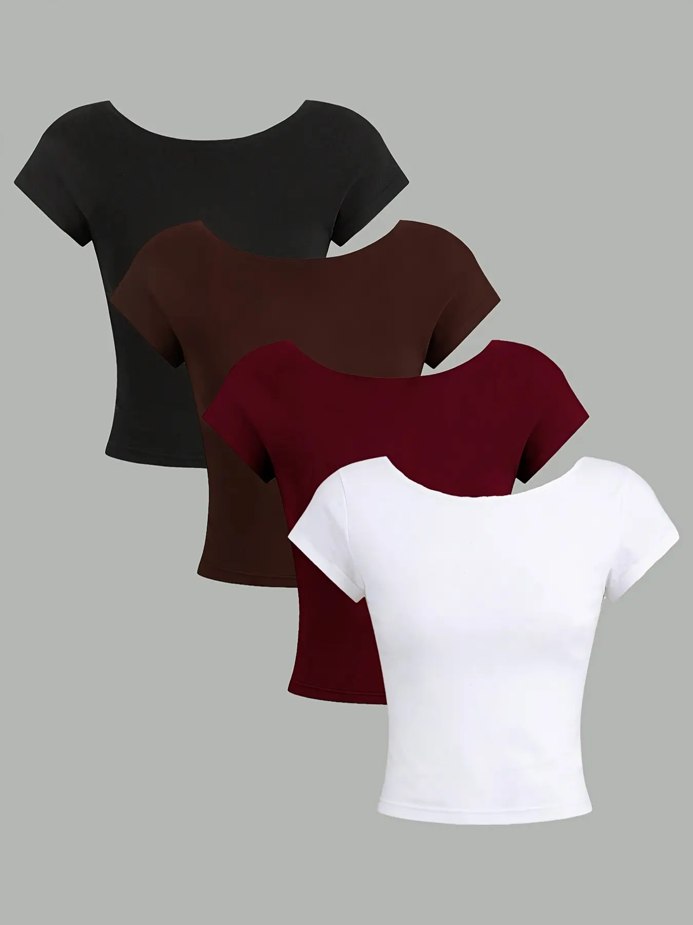 4-Pack Casual Slim Fitted Women's T-Shirts, Sexy Round Neck Backless Short Sleeve Slim Fit Tops, Simple Design, All Seasons Wear