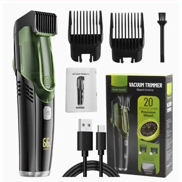 Electric Hair Clipper with Automatic Hair Suction, Men's Stainless Steel 2-in-1 Electric Hair Clipper,Vacuum Trimmer for Beard, Mustache, and Stubble, Washable, Removable Blades, IPX6 Waterproof, USB Charge, Travel Case