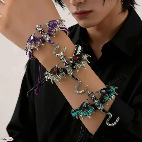 Handmade Dragon Design Bracelets & Bangles for Men - Zircon Inlay Handmade Piece, Casual Streetwear Statement Costume Jewelry, Gift Ideas for Daily Wear